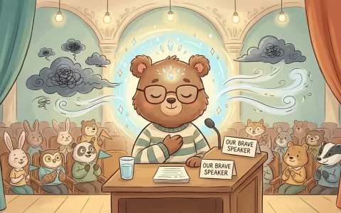 克服高压汇报与考试认知窒息心理卡通场景插画