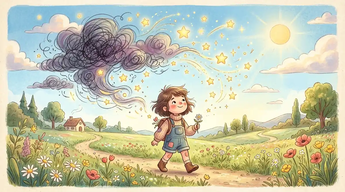清风徐徐的草地上,一只沉着平静的小棕熊仰卧在柔软草坡上,任由头顶天空中形似大白熊模样的白云缓缓飘散而去,眼神安详澄澈