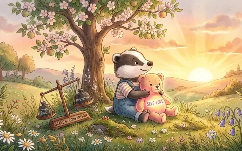小獾在苹果树下拥抱发光的内在小熊，告别不公平的比较天平，走向属于自己的朝阳