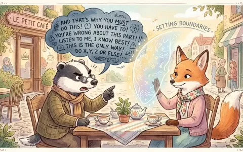 面对指指点点的朋友，主角优雅从容竖起温和的透明边界护盾，化解好为人师的说教
